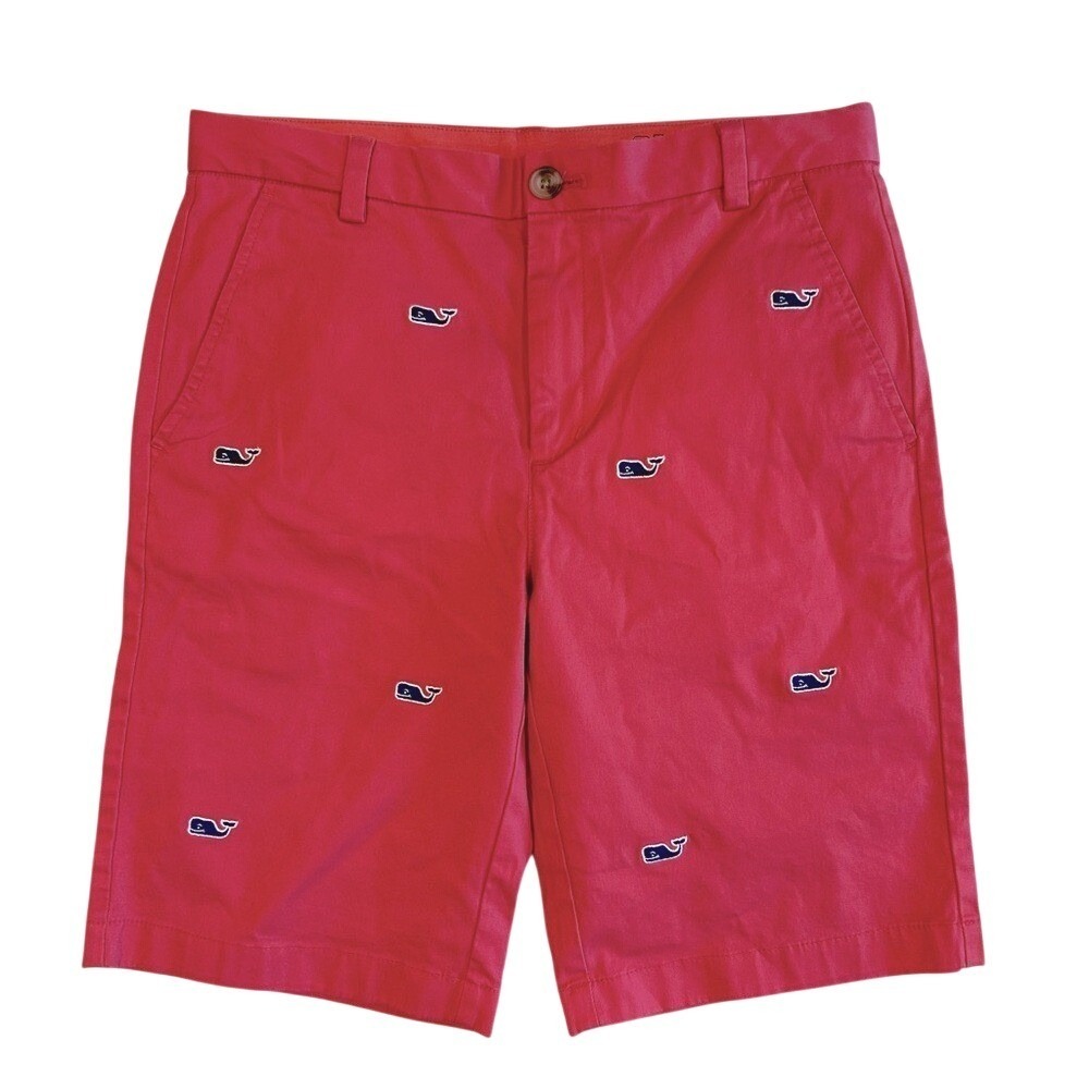 Vineyard Vines Kids Boys Red Embroidered Whale Chino Shorts Size‎ 18 Adjustable
